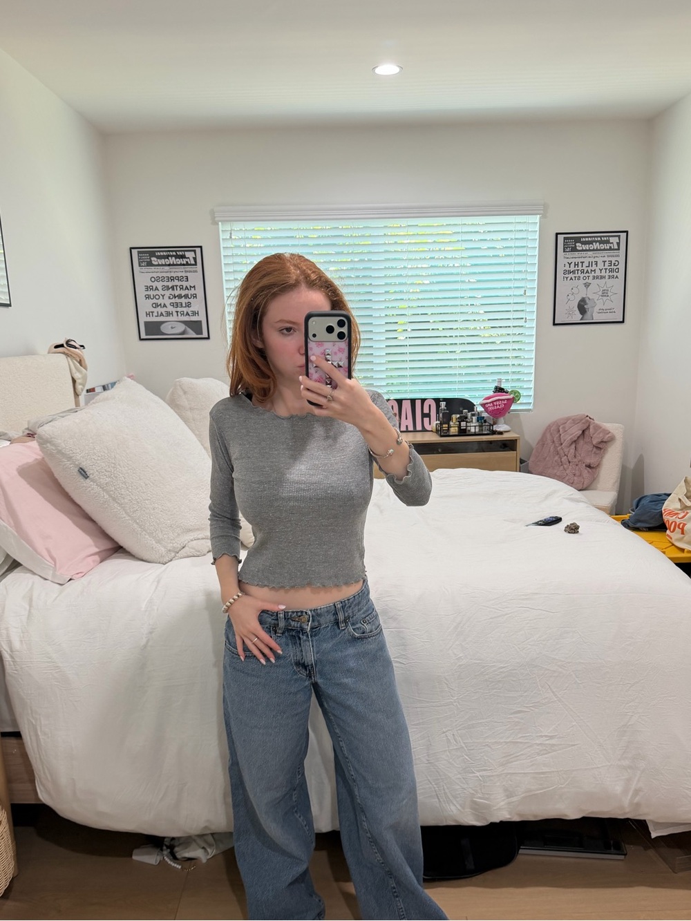 Brandy Melville Gray Ribbed Long-Sleeve Crop Top